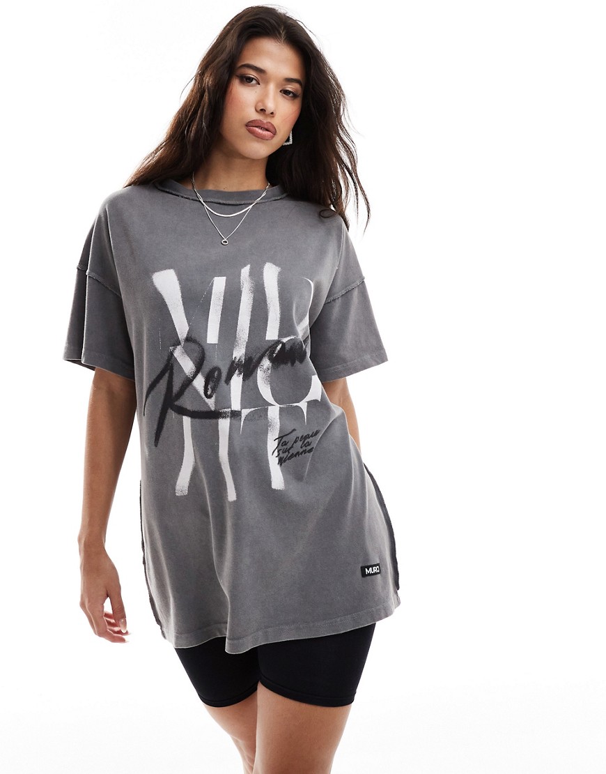 Murci exclusive oversized motif t-shirt in washed grey