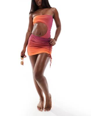 Murci Murci exclusive ruched beach skirt co-ord in orange ombre