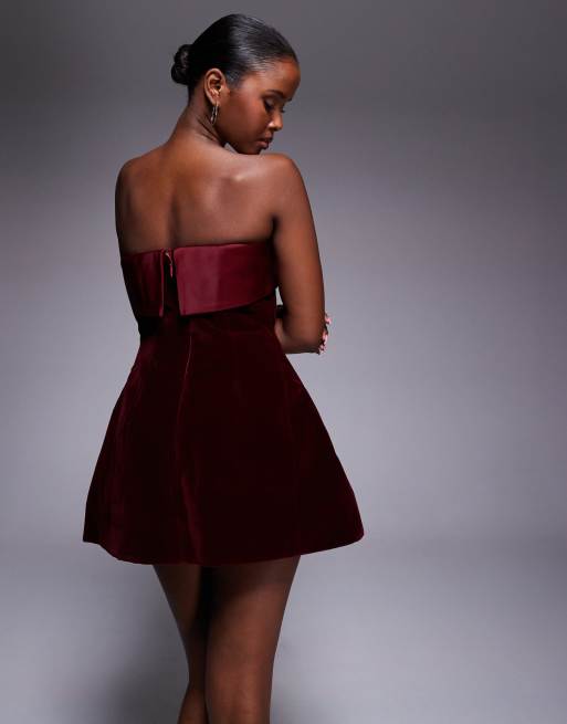 Murci exclusive satin trim velvet mini dress in burgundy