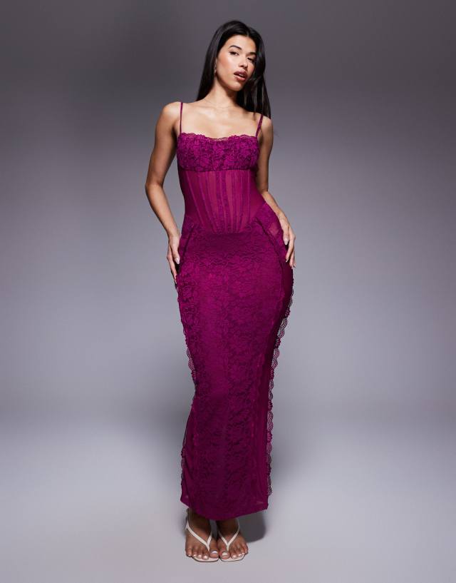 Murci exclusive sheer lace corset detail cami maxi dress in purple