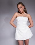 [Murci] Murci exclusive structured bandeau 3D floral mini dress in white 8 WHITE