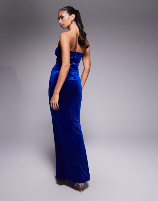 slim fit dress slacks Strapless Shirred Front Fishtail Maxi Dress in Gold  IULOVER