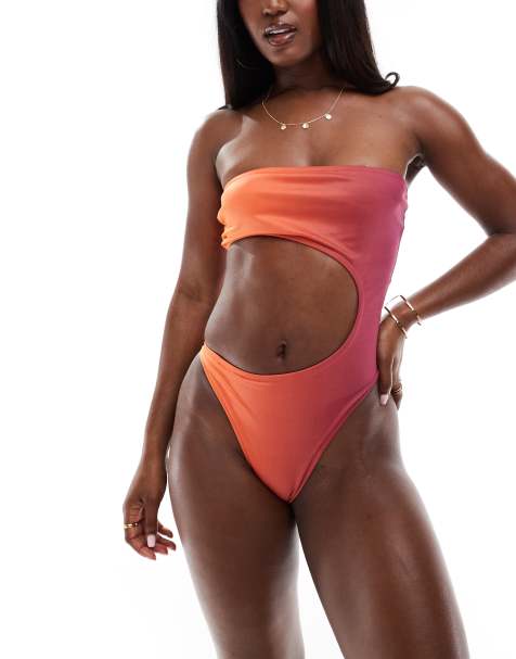 Murci - Exclusivité - Maillot 1 pièce bustier d'ensemble avec découpe - Orange dégradé - view 1