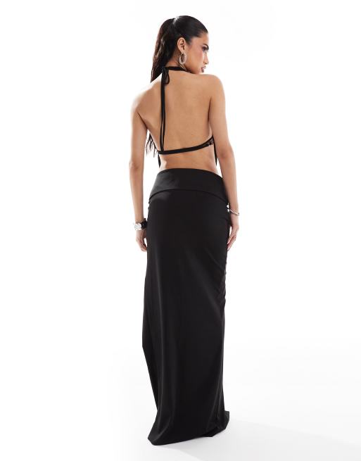 Murci - Exclusivité - Robe longue fendue sur la cuisse avec dos nu, décolleté plongeant et boucle oversize - Noir, 2 de 4