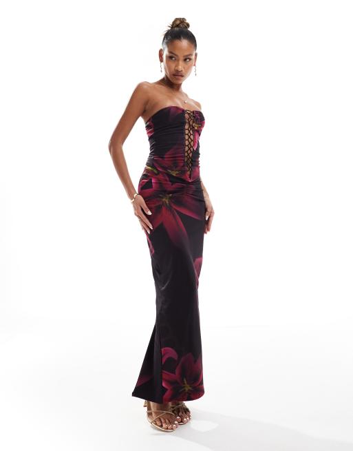 Murci - Exclusivité - Top bandeau d'ensemble en tulle à laçage et imprimé lys - Violet, 4 de 4