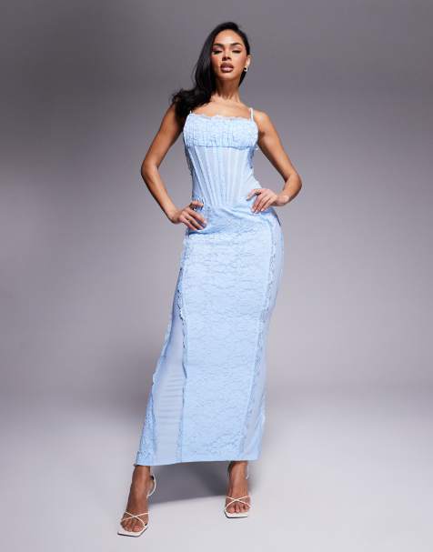 Murci – Exklusiv – Camisole-Maxikleid in Babyblau mit Spitzen-Korsett - view 1
