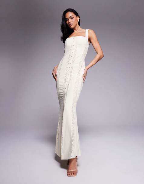 Murci – Exklusiv – Maxikleid in Creme mit eckigem Ausschnitt und transparentem Spitzeneinsatz - view 1
