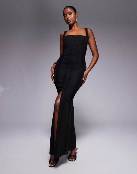 Murci – Exklusiv – Maxikleid in Schwarz mit eckigem Ausschnitt und transparentem Spitzeneinsatz - view 1