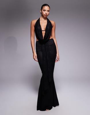 Murci - Exklusiv - Spitzen-Maxirock in Schwarz mit Drapierung und Meerjungfrauensaum, Kombiteil