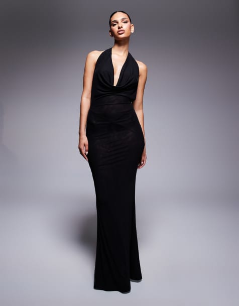 Murci – Exklusives Neckholder-Maxikleid aus Netzstoff in Schwarz mit Wasserfall-Dekolleté und Rückenausschnitt - view 1