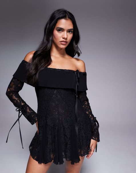 Murci – Exklusives, schulterfreies Minikleid aus Spitze in Schwarz mit eng anliegendem Schnitt und ausgestelltem Godet-Detail - view 1