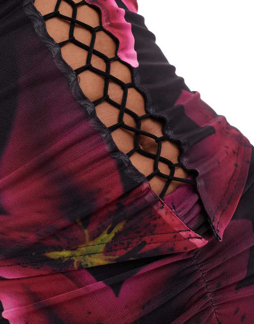 Murci – Exklusivt – Lila, blommig bandeau-topp i mesh med snörning, del av set, 3 av 4