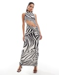 [Murci] Murci high neck sleeveless slash waist maxi dress in zebra print-Multi 14 MULTI