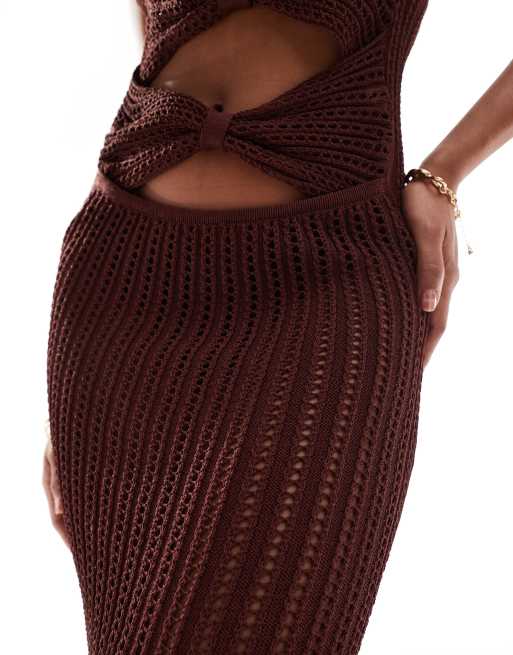 Murci honeycomb knit cut out halterneck maxi dress in brown