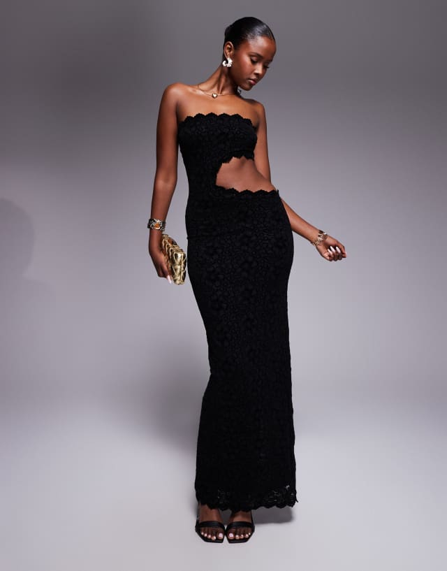 black crepe split side bandeau bodycon dress Murci lace cut out maxi in and wedding guests CORE2024 Kctiaxy White Wedding Dresses US Size:13