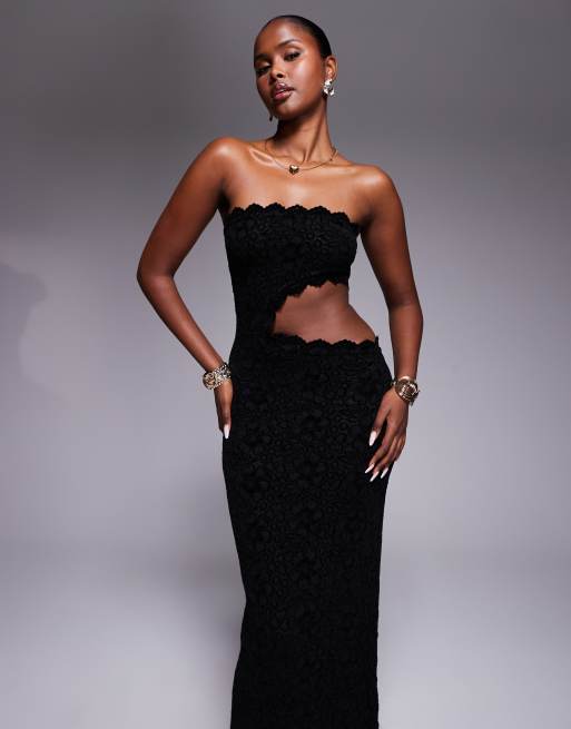 Murci lace bandeau cut out side maxi dress in black