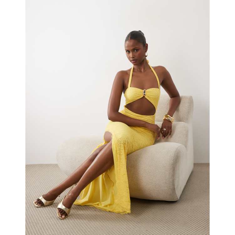 Murci lace halterneck metal hardware cutout detail maxi dress in