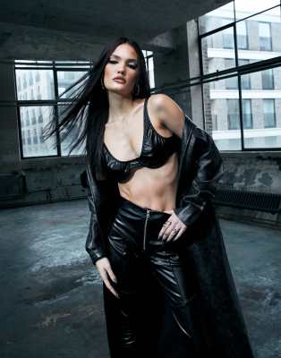 Murci Murci leather look bralette top co-ord in black