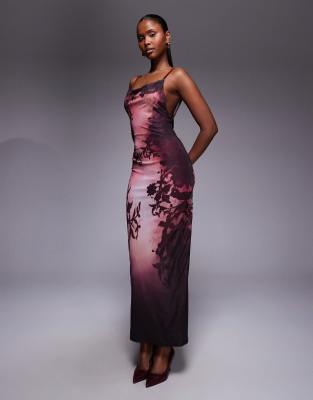 Murci Mesh Cami Bodycon Low Back Maxi Dress In Multi