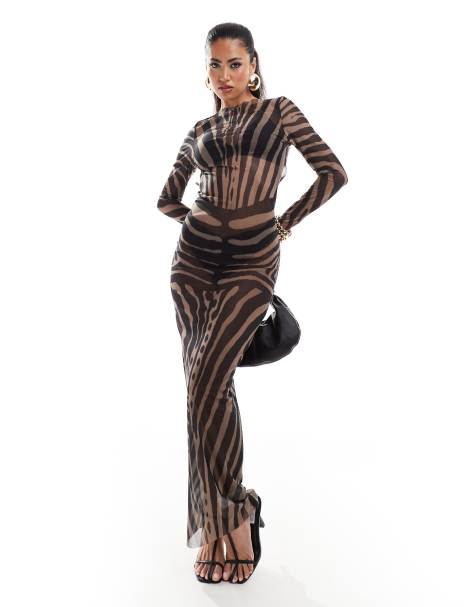 Murci mesh illusion maxi dress in black - view 1