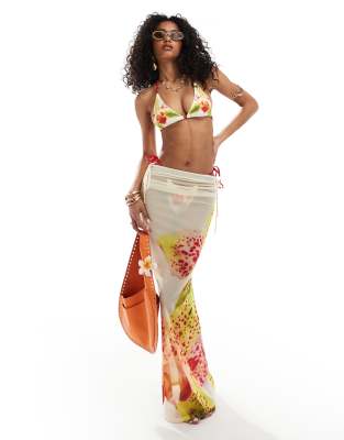 Murci mesh maxi beach skirt in white flower print - part of