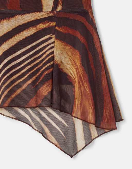Murci Neckholder-Kleid mit Bindedetail, Wasserfallausschnitt, Raffungen und Animal-Print in Braun, 8 von 8
