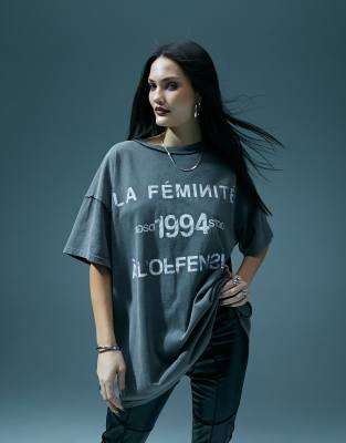 Murci - Oversize-T-Shirt in verwaschenem Grau mit Print-Motiv