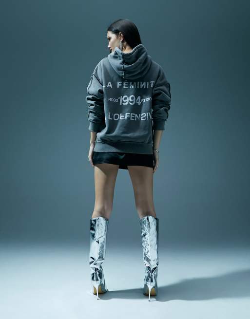 Murci oversized motif hoodie in washed gray