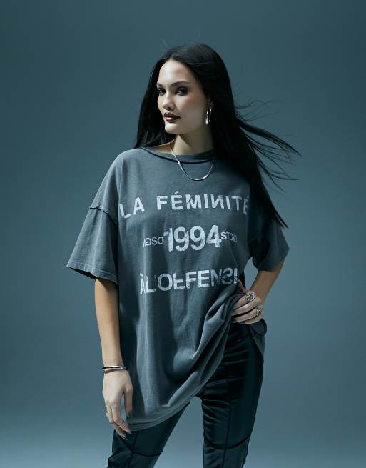 Oversized Printed T-shirt - Dark gray/Blur - Ladies