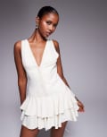 [Murci] Murci plunge hook & eye ruffle hem mini dress in cream-White 14 CREAM