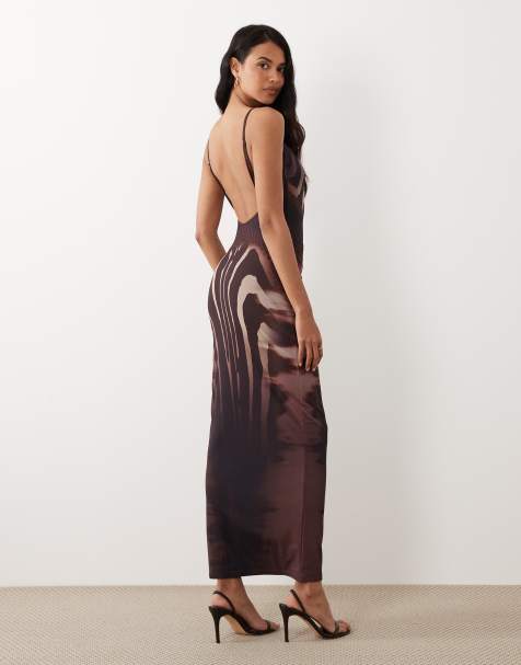 Murci - Premium - Brun formende bodycon-maxikjole i mesh med dyb rund ryg og dyreprint - view 1