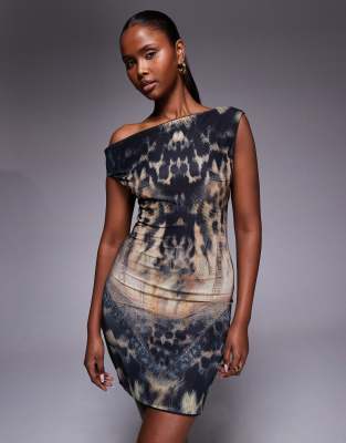 Murci Premium Mesh Off-shoulder Denim Look Mini Dress In Multi