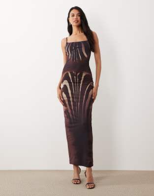 Murci premium sculpting mesh scoop back bodycon maxi dress in brown animal  print | ASOS