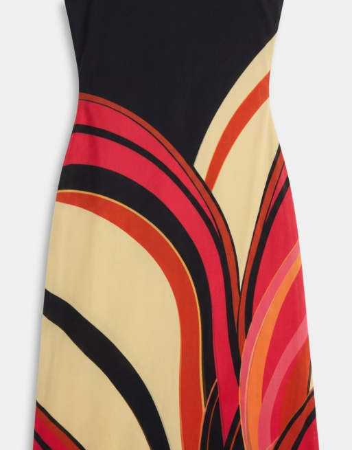 Murci - Robe longue moulante à décolleté plongeant et liens noués - Imprimé abstrait vif, 7 de 8