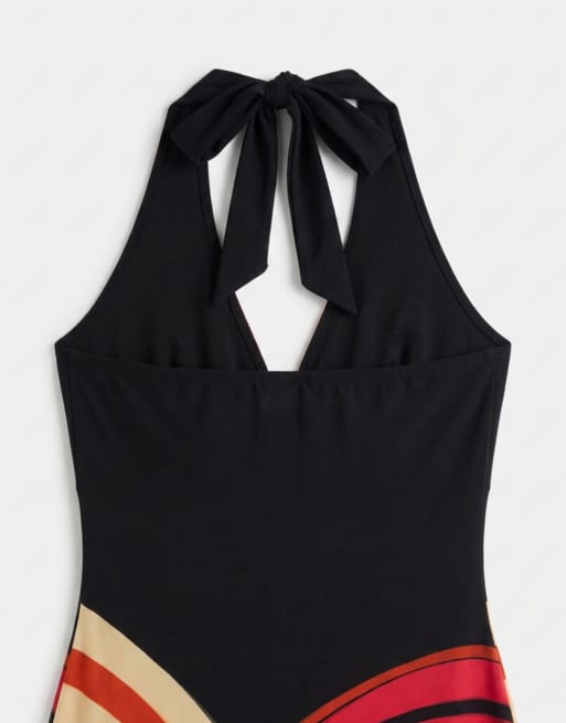 Murci - Robe longue moulante à décolleté plongeant et liens noués - Imprimé abstrait vif, 8 de 8