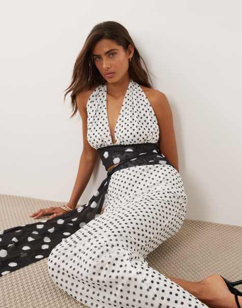 Murci – Rückenfreies Neckholder-Hammock-Oberteil aus Netzstoff in Schwarz-Weiß mit Polka Dots und Kontrast-Design, Kombiteil - view 1