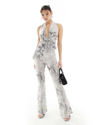 sheer mesh flared pants in gray snake - part of a set