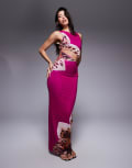 [Murci] Murci slinky cutout side maxi dress in purple floral print 14 PURPLE