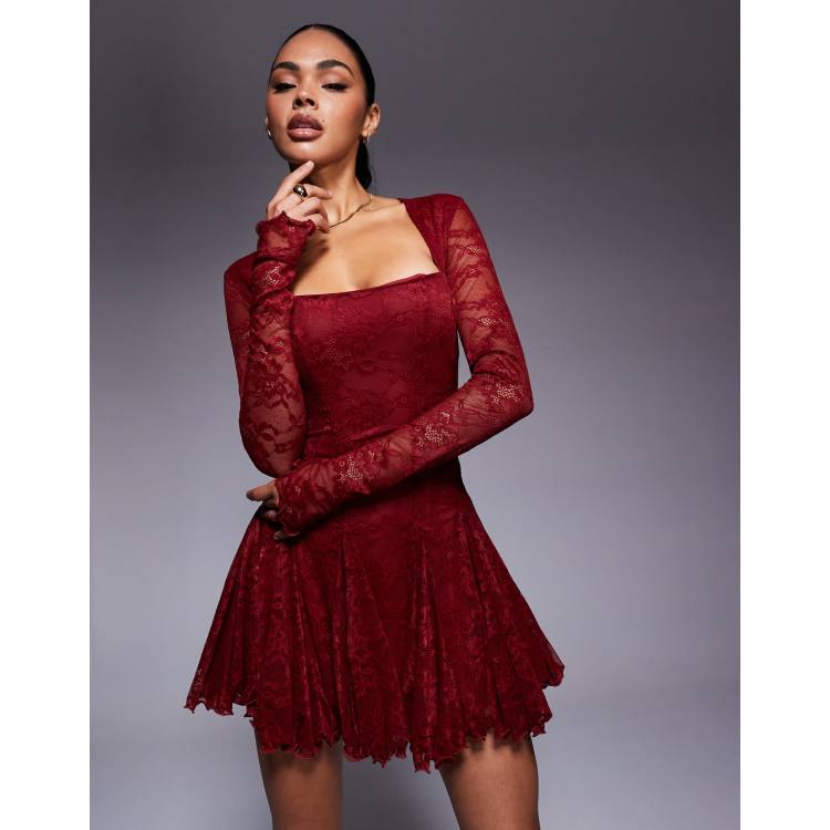 white lace sweater dress Lace Trim Sweater Midi Dress (2 Colors) Black main image 1