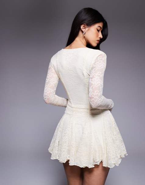 princess polly baby blue dress Women's Lulus - Divine Destiny White Lace Midi Dress in S; Wedding, Bridal  -NWT main image 0