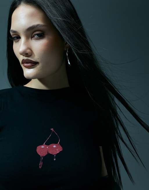 Murci - T-shirt rétréci à motif cerise - Noir, 4 de 4