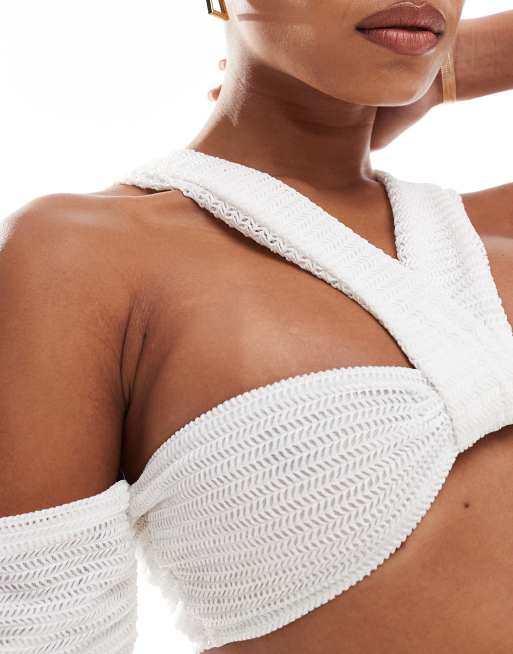 Murci textured cut out halterneck top and ruched maxi skirt set in