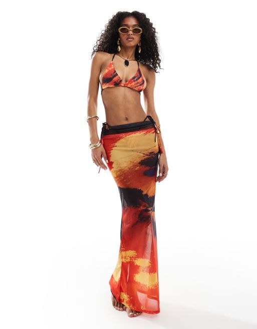 Murci tie detail bikini set in red lava print (part of a set), 2 of 4