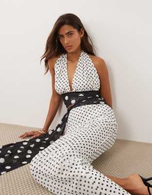 Top d'ensemble dos nu en tulle à pois contrastants - Noir et blanc-Multicolore 42