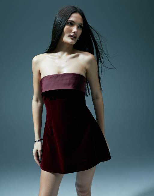 Burgundy velvet 2024 mini dress