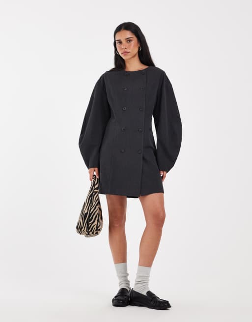 Muse Assembly abito corto sartoriale Audrey in antracite, 4 di 5
