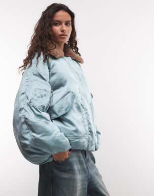 Muse Assembly Balloon Sleeve Puffer Jacket With Contrast Fur In Blue