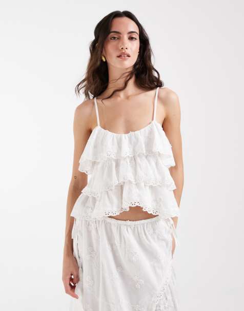 Muse Assembly Boho broderie anglaise tiered strap top in white (part of a set) - view 1