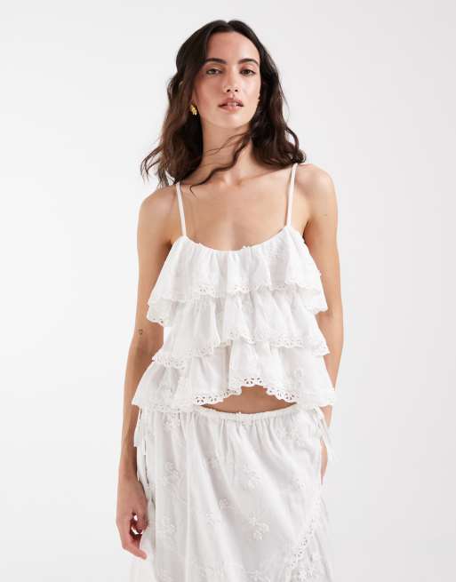 Muse Assembly boho broderie anglaise tiered strap top in white - part of a set, 2 of 5