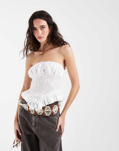 Muse Assembly broderie anglaise asymmetric bandeau top in white - view 1